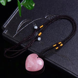 Rose Quartz Heart Shaped Pendant Reiki Healing Pink Crystal Love Necklace