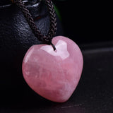 Rose Quartz Heart Shaped Pendant Reiki Healing Pink Crystal Love Necklace