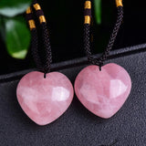 Rose Quartz Heart Shaped Pendant Reiki Healing Pink Crystal Love Necklace