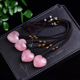 Rose Quartz Heart Shaped Pendant Reiki Healing Pink Crystal Love Necklace
