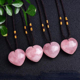 Rose Quartz Heart Shaped Pendant Reiki Healing Pink Crystal Love Necklace