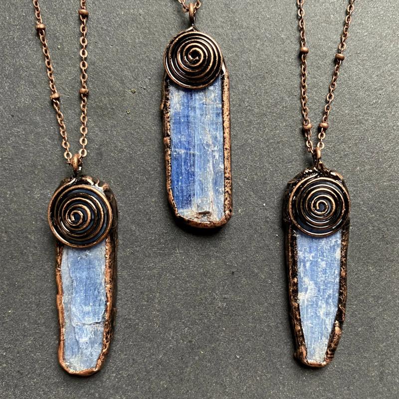 Raw Kyanite Pendant Necklace, Rose Plated Gemstone Charms