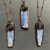 Raw Kyanite Pendant Necklace, Rose Plated Gemstone Charms