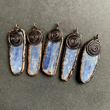 Raw Kyanite Pendant Necklace, Rose Plated Gemstone Charms