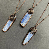 Raw Kyanite Pendant Necklace, Rose Plated Gemstone Charms