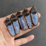 Raw Kyanite Pendant Necklace, Rose Plated Gemstone Charms