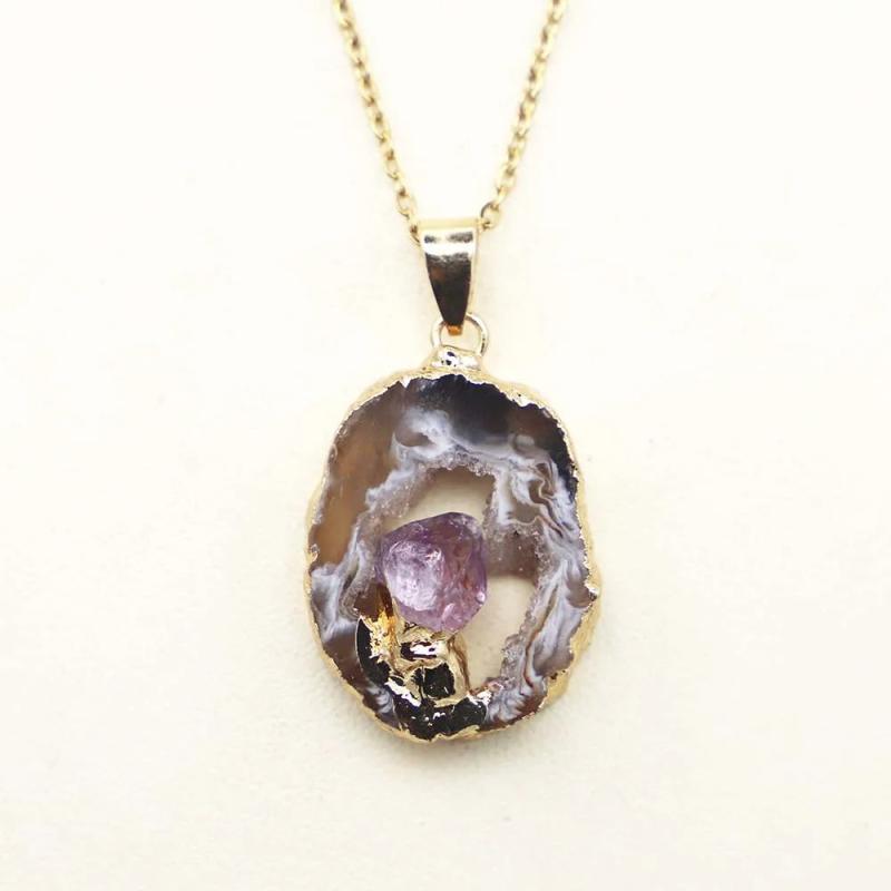 Natural Stone Irregular Grey Agate Necklace for Women