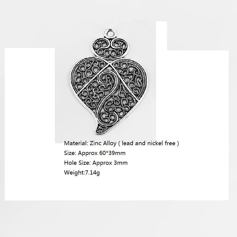 3pcs Ethnic Carved Flowers Heart Lock Pendant Set DIY Jewelry Making