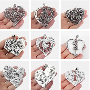 3pcs Ethnic Carved Flowers Heart Lock Pendant Set DIY Jewelry Making