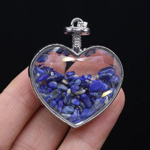 Mini Stone Heart Shaped Wishing Bottles Amethyst Pendant Necklace