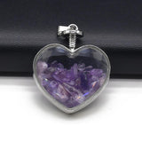 Mini Stone Heart Shaped Wishing Bottles Amethyst Pendant Necklace