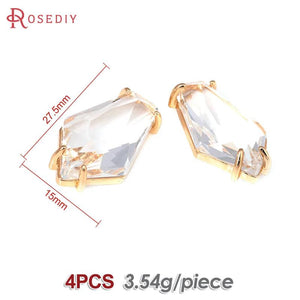 4PCS 18K Brass Glass Charms Pendants Diy Jewelry Making Supplies