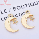 6PCS 13x9MM 24K Brass Zircon Moon Star Pendants Charms DIY Jewelry Findings