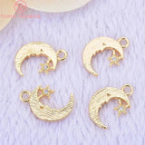 6PCS 13x9MM 24K Brass Zircon Moon Star Pendants Charms DIY Jewelry Findings