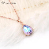 S&Z Water Drop Crystal Pendant Necklace Wedding Jewelry 585 Rose Gift