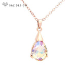 S&Z Water Drop Crystal Pendant Necklace Wedding Jewelry 585 Rose Gift