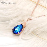 S&Z Water Drop Crystal Pendant Necklace Wedding Jewelry 585 Rose Gift