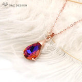 S&Z Water Drop Crystal Pendant Necklace Wedding Jewelry 585 Rose Gift