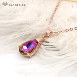 S&Z Water Drop Crystal Pendant Necklace Wedding Jewelry 585 Rose Gift