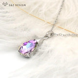 S&Z Water Drop Crystal Pendant Necklace Wedding Jewelry 585 Rose Gift