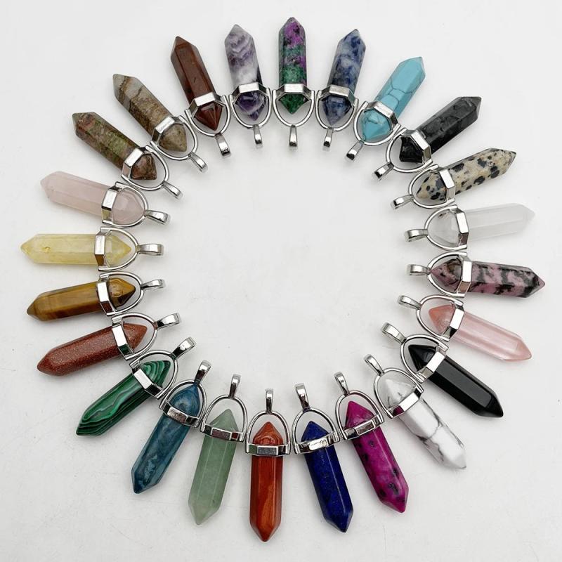 Mixed Gem Stone Pendulum Reiki Charm Necklace Pendant Jewelry Making