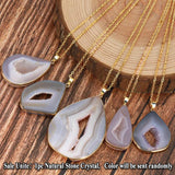 Natural Agate Geode Pendant Necklace for Women Reiki Druzy Crystal