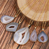 Natural Agate Geode Pendant Necklace for Women Reiki Druzy Crystal