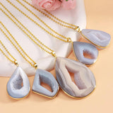 Natural Agate Geode Pendant Necklace for Women Reiki Druzy Crystal