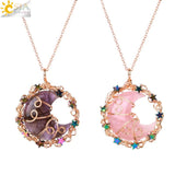CSJA Moon Star Pendant Necklace Wire Wrap Quartz Jewelry H028