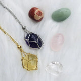 Crystal Stone Holder Necklace - Silver Chain