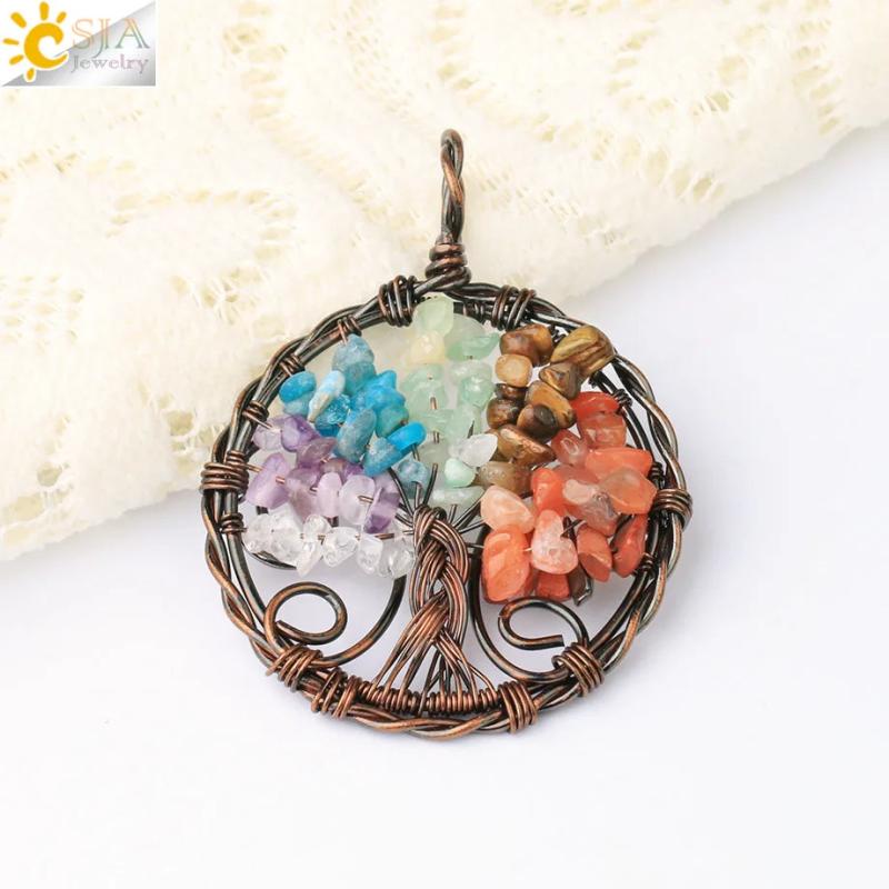 CSJA 7 Chakra Tree of Life Necklace Pendant