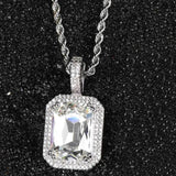 CZ Necklace Green Square Pendant Red Pink Gemstone Birthstone Punk Jewelry