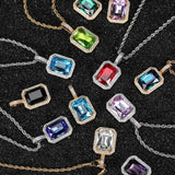CZ Necklace Green Square Pendant Red Pink Gemstone Birthstone Punk Jewelry