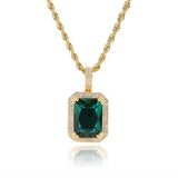 CZ Necklace Green Square Pendant Red Pink Gemstone Birthstone Punk Jewelry