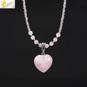 CSJA Mushroom Pendant Choker Pink Quartz Crystal Necklace