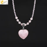 CSJA Mushroom Pendant Choker Pink Quartz Crystal Necklace