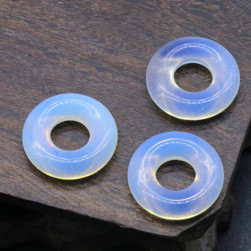 Natural Stone Circle Pendants Sand Opal Crystal Donut Charms