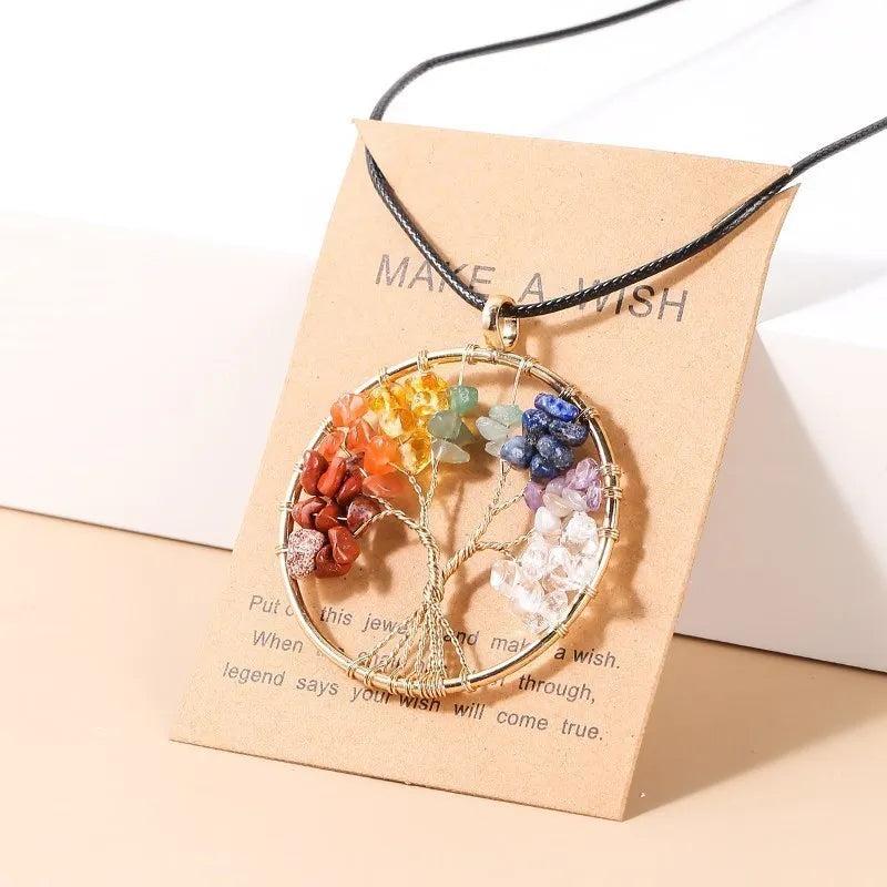 7 Chakras Crystal Tree Of Life Pendant Necklace - Reiki Healing