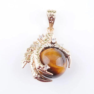Tigers Eye Stone Round Ball Bead Dragon Claw Reiki Chakra Necklace