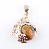 Tigers Eye Stone Round Ball Bead Dragon Claw Reiki Chakra Necklace
