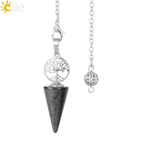 CSJA Crystal Pendulum Tree of Life Stone Dowsing Quartz Amethyst Hematite G936