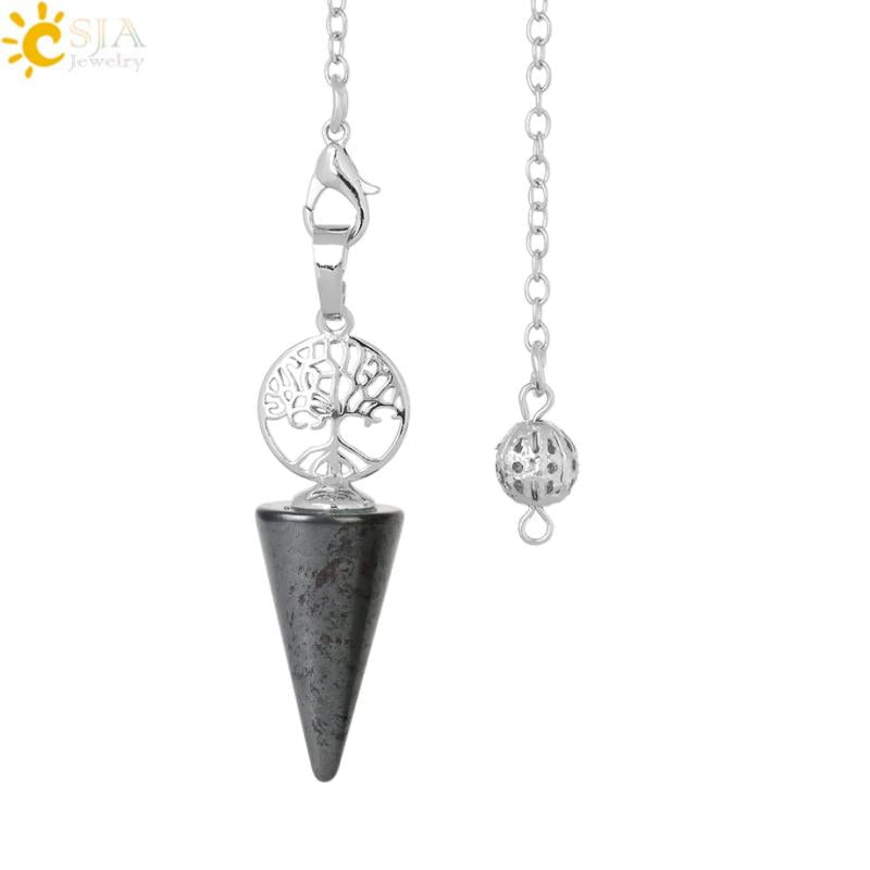 CSJA Crystal Pendulum Tree of Life Stone Dowsing Quartz Amethyst Hematite G936