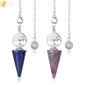 CSJA Crystal Pendulum Tree of Life Stone Dowsing Quartz Amethyst Hematite G936