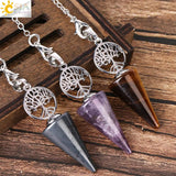 CSJA Crystal Pendulum Tree of Life Stone Dowsing Quartz Amethyst Hematite G936