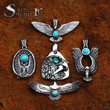 Vintage Inlaid Turquoise Pendant Eagle Feather Stainless Steel Necklace
