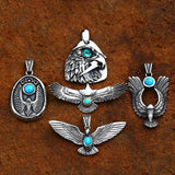 Vintage Inlaid Turquoise Pendant Eagle Feather Stainless Steel Necklace