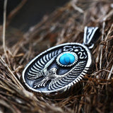 Vintage Inlaid Turquoise Pendant Eagle Feather Stainless Steel Necklace