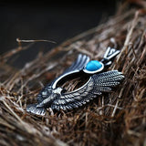 Vintage Inlaid Turquoise Pendant Eagle Feather Stainless Steel Necklace