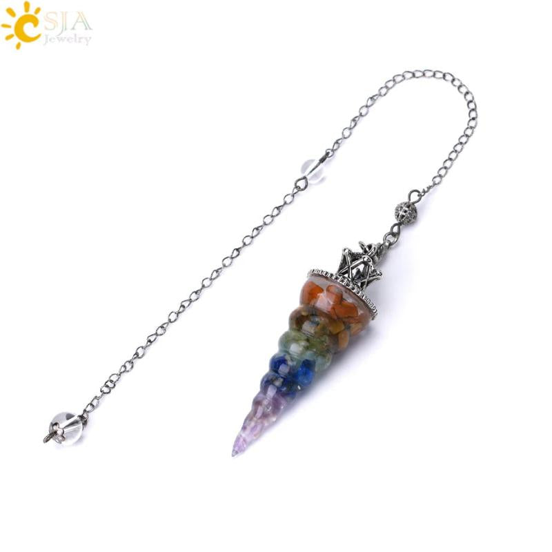 CSJA 7 Chakra Crystal Pendulum Reiki Resin Pendant H168