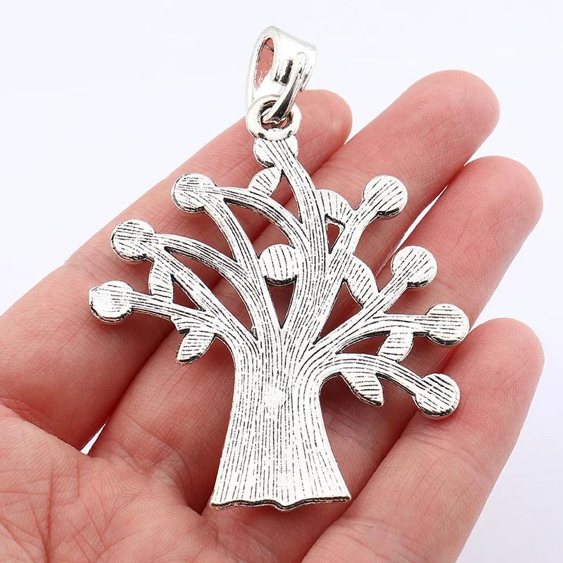 2pcs Tibetan Silver Tree & Turquoise Stone Charms Pendants